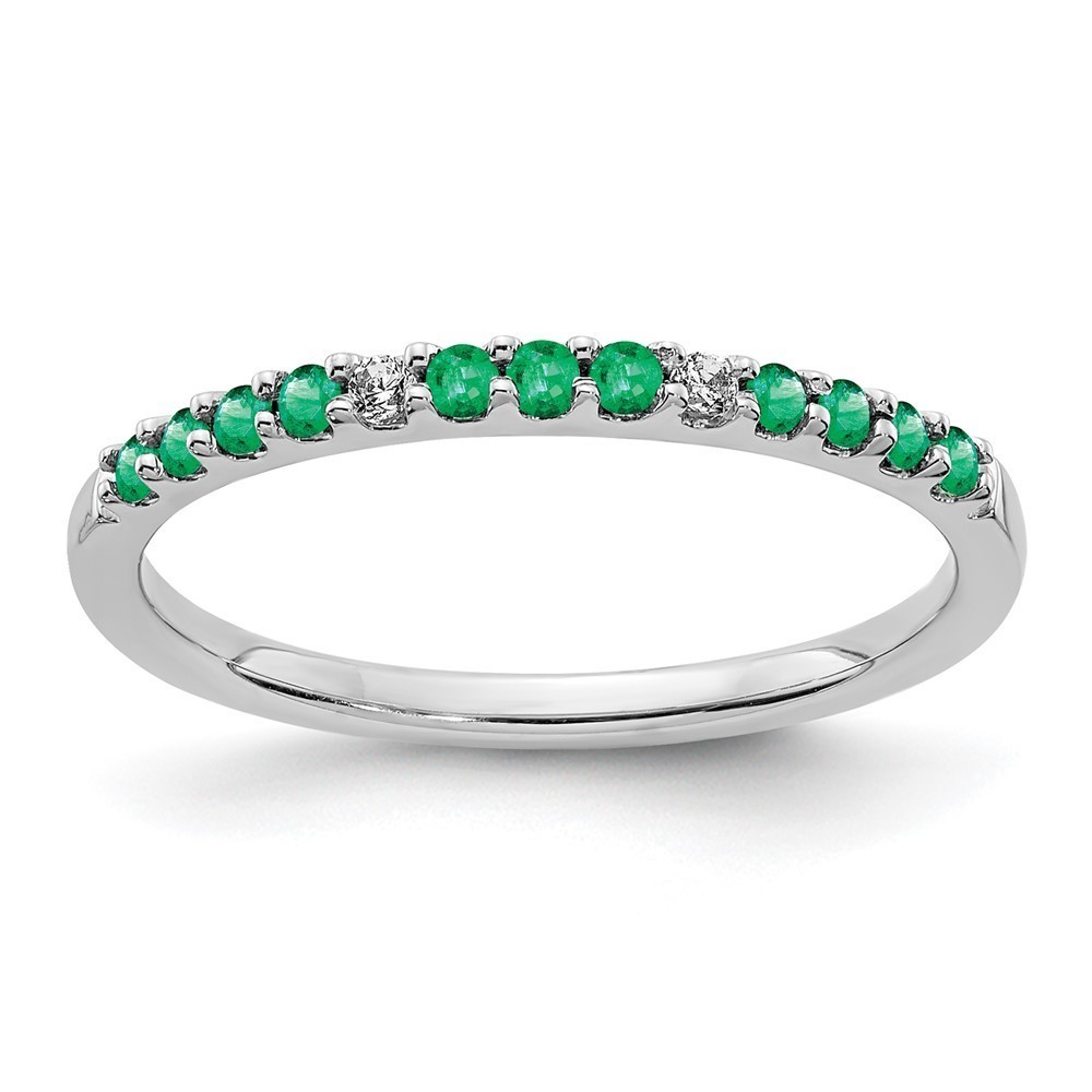 Million Charms 14k White Gold Diamond and Green Emerald Band, Size 7